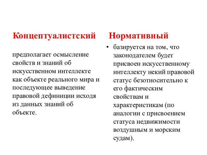 Концептуалистский предполагает осмысление свойств и знаний об искусственном интеллекте как