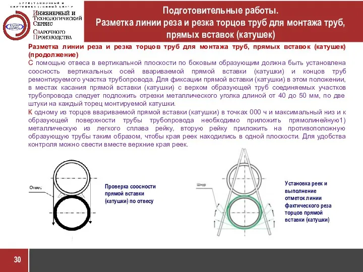 Подготовительные работы. Разметка линии реза и резка торцов труб для монтажа труб, прямых