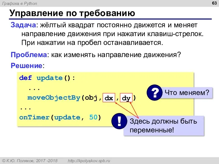 Управление по требованию Задача: жёлтый квадрат постоянно движется и меняет