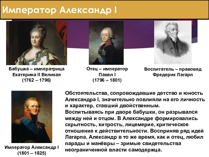 Император Александр I Бабушка – императрица Екатерина II Великая (1762