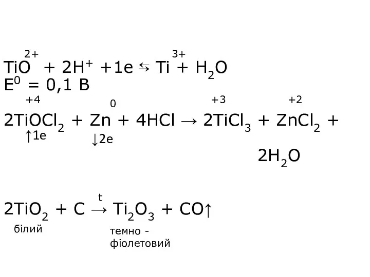 TiO + 2H+ +1e ⇆ Ti + H2O E0 =