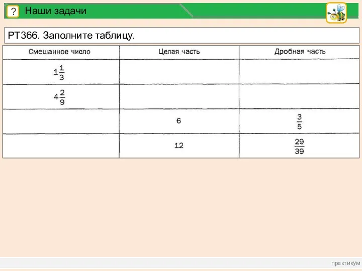 практикум ? Наши задачи РТ366. Заполните таблицу.