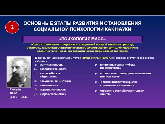 ОСНОВНЫЕ ЭТАПЫ РАЗВИТИЯ И СТАНОВЛЕНИЯ СОЦИАЛЬНОЙ ПСИХОЛОГИИ КАК НАУКИ «ПСИХОЛОГИЯ