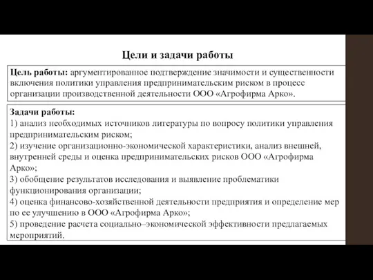 Цели и задачи работы Цель работы: аргументированное подтверждение значимости и