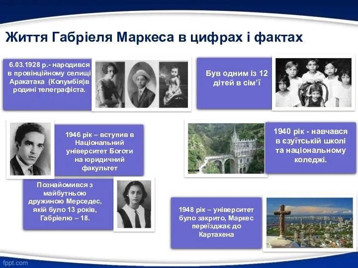 Життя Габріеля Маркеса в цифрах і фактах 6.03.1928 р.- народився