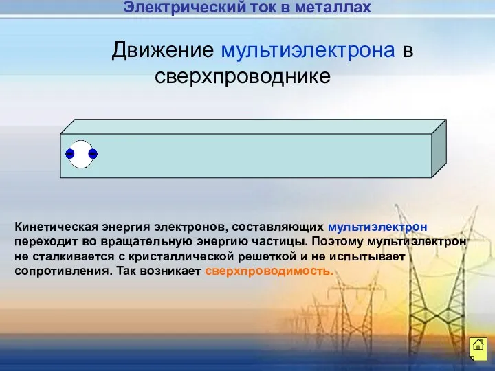 Движение мультиэлектрона в сверхпроводнике Кинетическая энергия электронов, составляющих мультиэлектрон переходит во вращательную энергию