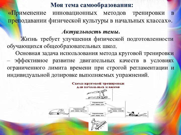 Моя тема самообразования: «Применение инновационных методов тренировки в преподавании физической