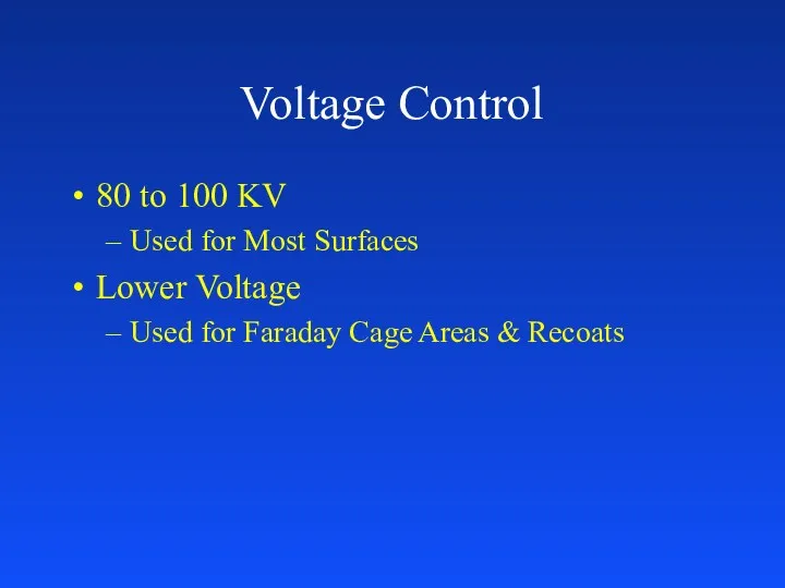 Voltage Control 80 to 100 KV Used for Most Surfaces