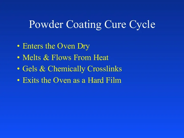 Powder Coating Cure Cycle Enters the Oven Dry Melts & Flows From Heat