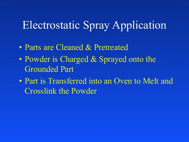 Electrostatic Spray Application Parts are Cleaned & Pretreated Powder is