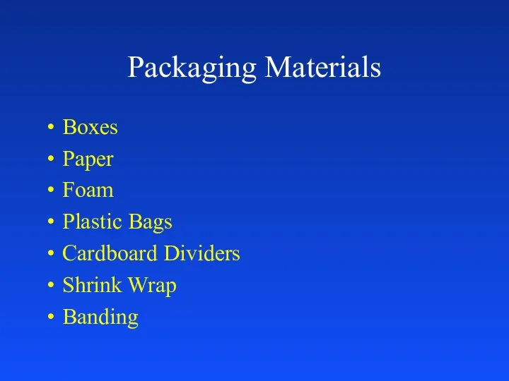 Packaging Materials Boxes Paper Foam Plastic Bags Cardboard Dividers Shrink Wrap Banding