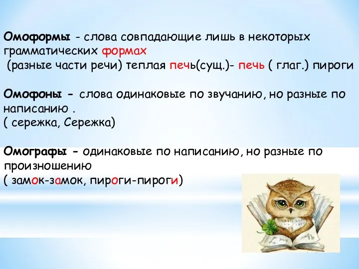 Омоформы - слова совпадающие лишь в некоторых грамматических формах (разные