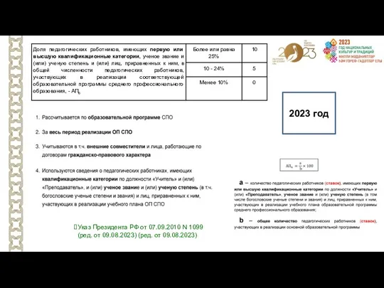 2023 год Указ Президента РФ от 07.09.2010 N 1099 (ред. от 09.08.2023) (ред. от 09.08.2023)