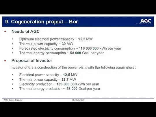 9. Cogeneration project – Bor Needs of AGC Optimum electrical