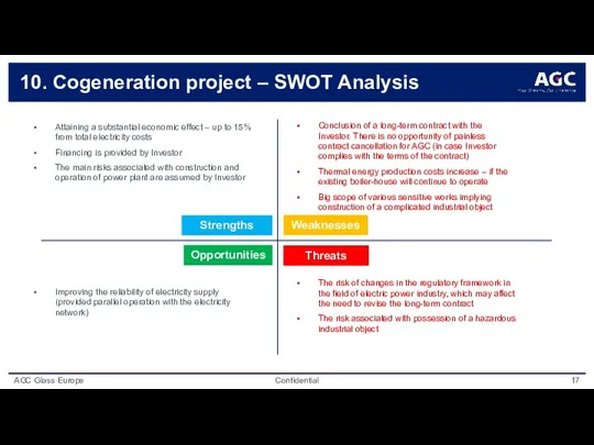 10. Cogeneration project – SWOT Analysis Opportunities Attaining a substantial