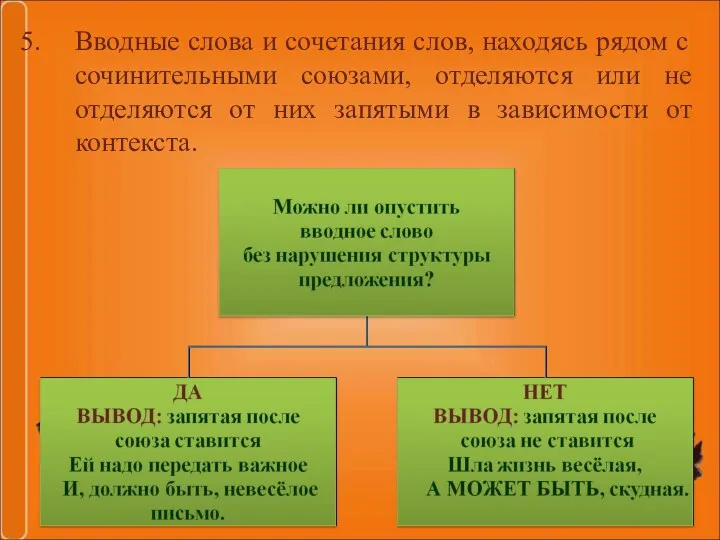 Вводные слова и сочетания слов, находясь рядом с сочинительными союзами,