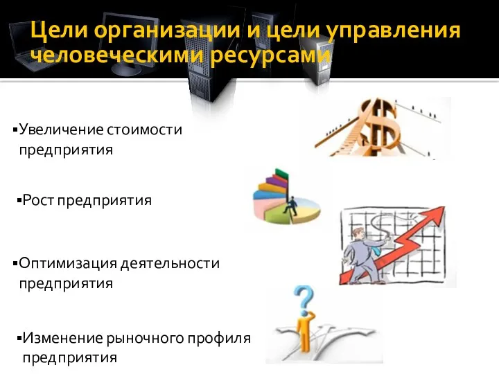 Цели организации и цели управления человеческими ресурсами Рост предприятия Увеличение