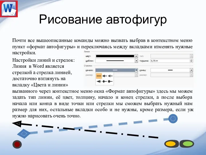 Рисование автофигур Почти все вышеописанные команды можно вызвать выбрав в