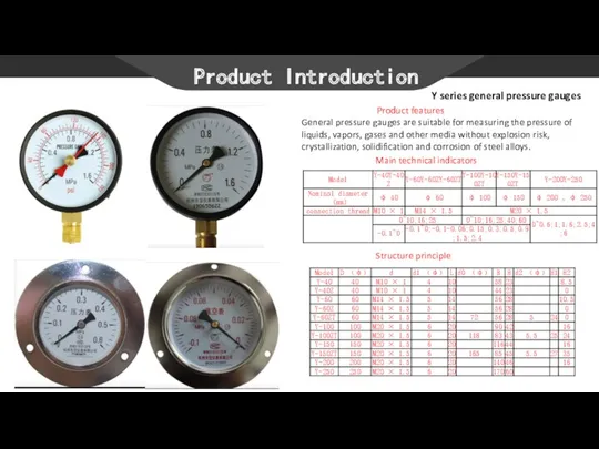 Product Introduction Y series general pressure gauges General pressure gauges