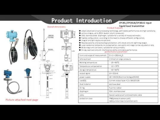 Product Introduction Overall dimensions DY20L/DY20LB/DY20LG Input liquid level transmitter Product