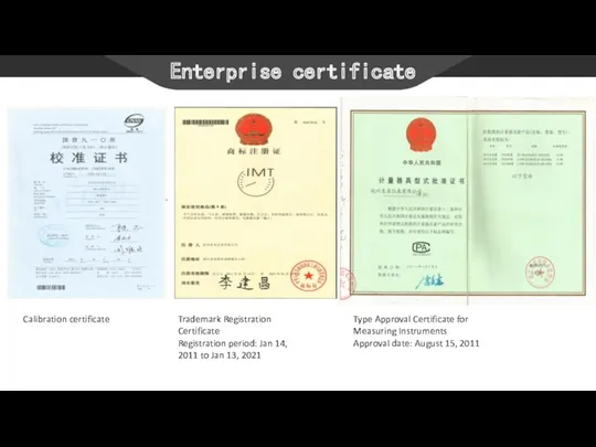 Enterprise certificate Calibration certificate Trademark Registration Certificate Registration period: Jan