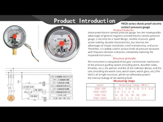 Product Introduction YNCX series shock-proof electric contact pressure gauge Product