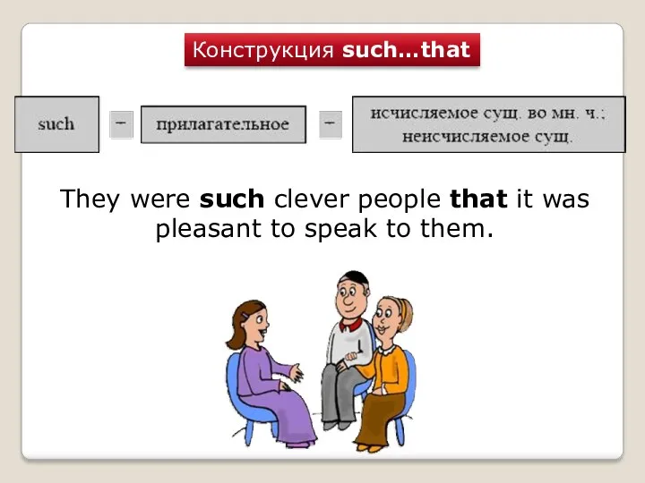 Конструкция such…that They were such clever people that it was pleasant to speak to them.