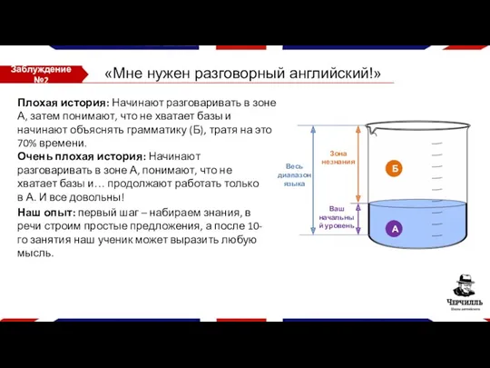 Заблуждение №2 «Мне нужен разговорный английский!» Наш опыт: первый шаг