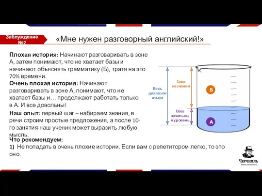 Заблуждение №2 «Мне нужен разговорный английский!» Наш опыт: первый шаг