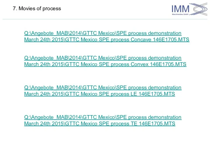 7. Movies of process Q:\Angebote_MAB\2014\GTTC Mexico\SPE process demonstration March 24th