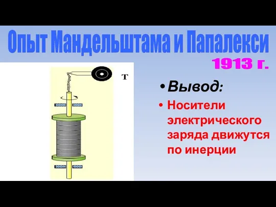 Опыт Мандельштама и Папалекси Вывод: Носители электрического заряда движутся по инерции 1913 г.