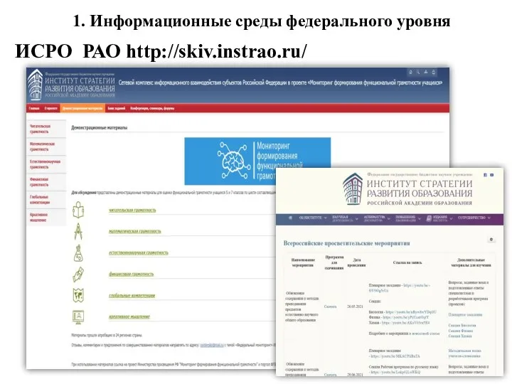 ИСРО РАО http://skiv.instrao.ru/ 1. Информационные среды федерального уровня