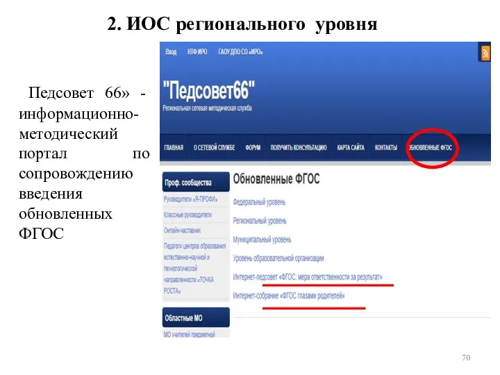 «Педсовет 66» - информационно-методический портал по сопровождению введения обновленных ФГОС 2. ИОС регионального уровня