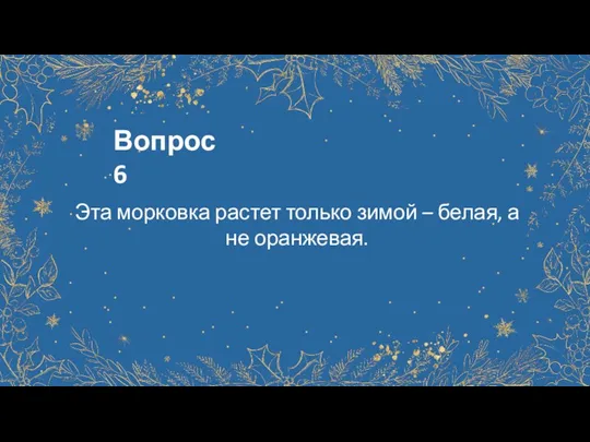 Вопрос 6 Эта морковка растет только зимой – белая, а не оранжевая.