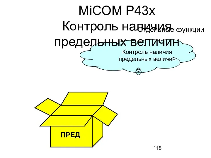 ПРЕД Контроль наличия предельных величин MiCOM P43x Контроль наличия предельных величин Отдельные функции