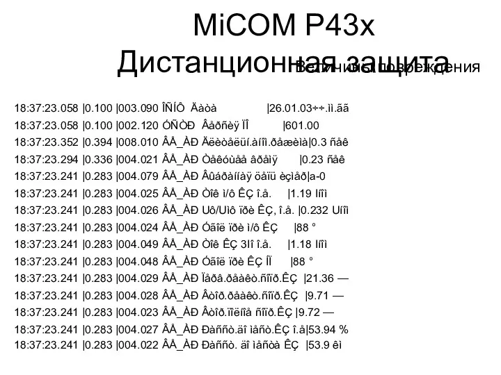 MiCOM P43x Дистанционная защита Величины повреждения
