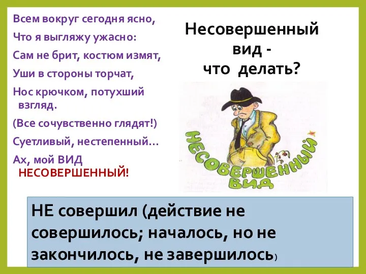 Несовершенный вид - что делать? Всем вокруг сегодня ясно, Что