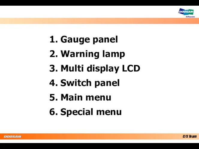 1. Gauge panel 2. Warning lamp 3. Multi display LCD