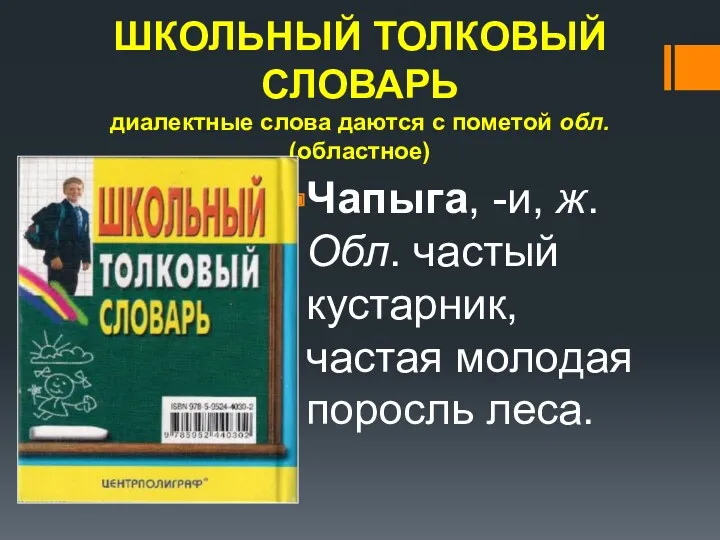 ШКОЛЬНЫЙ ТОЛКОВЫЙ СЛОВАРЬ диалектные слова даются с пометой обл. (областное)