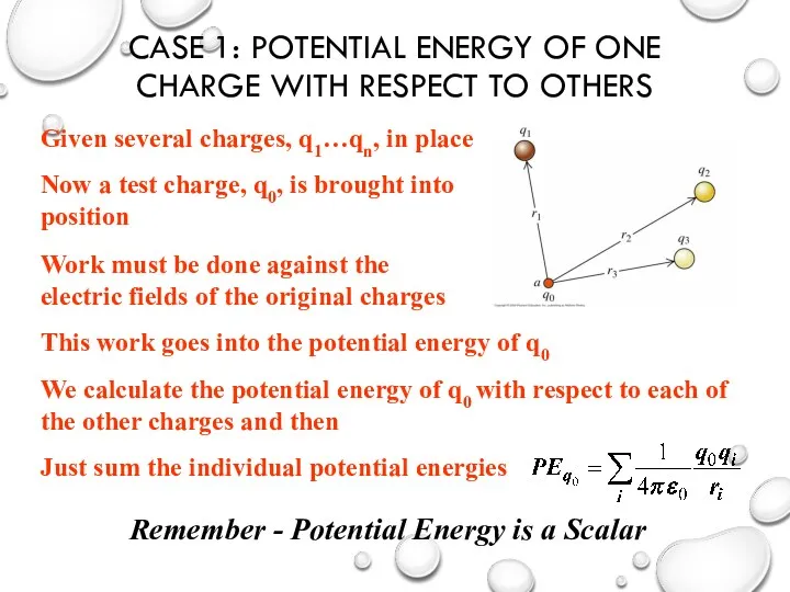 CASE 1: POTENTIAL ENERGY OF ONE CHARGE WITH RESPECT TO OTHERS Given several