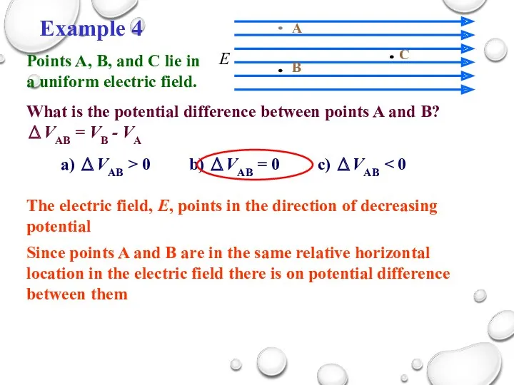 What is the potential difference between points A and B? ΔVAB = VB