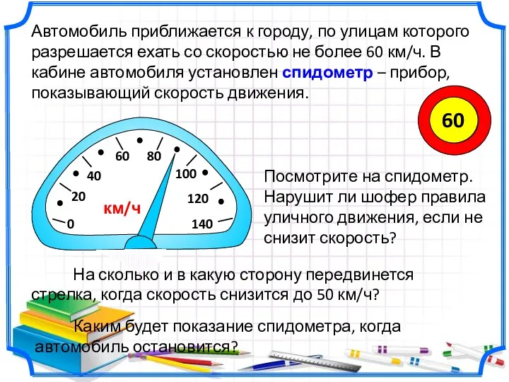 0 20 40 60 80 100 Автомобиль приближается к городу,