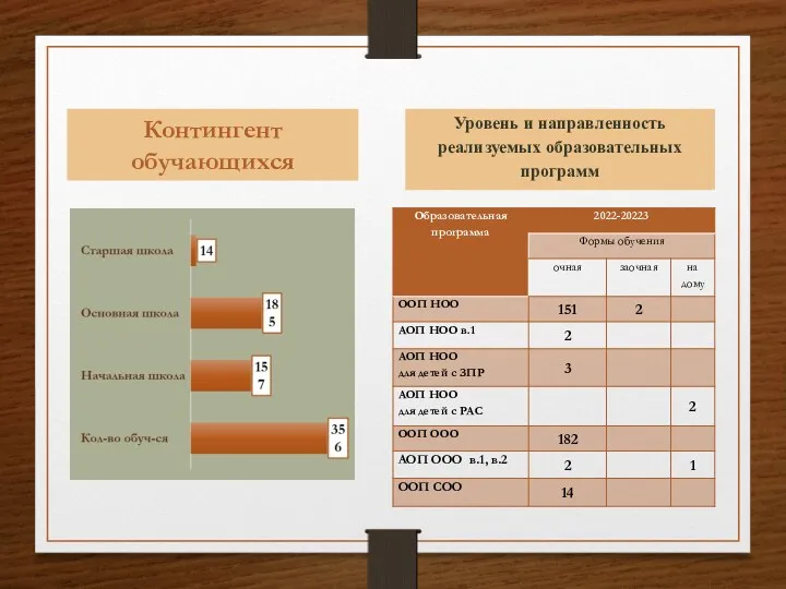 Контингент обучающихся Уровень и направленность реализуемых образовательных программ