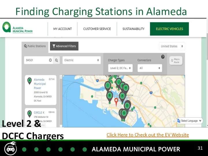 Finding Charging Stations in Alameda Level 2 & DCFC Chargers Click to add