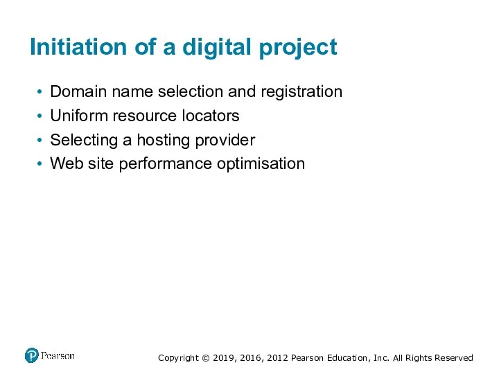 Initiation of a digital project Domain name selection and registration