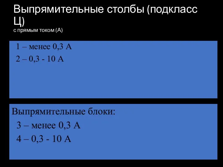 Выпрямительные столбы (подкласс Ц) с прямым током (А) 1 –