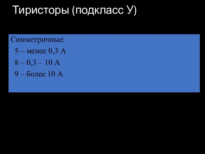 Тиристоры (подкласс У) С прямым допустимым током в открытом состоянии