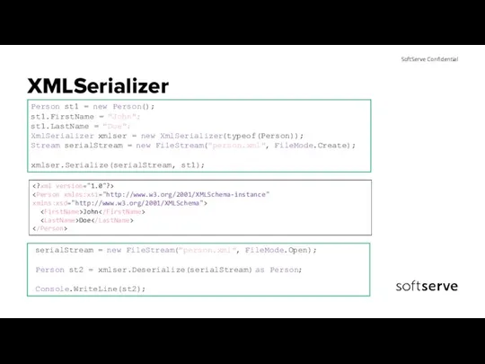 XMLSerializer serialStream = new FileStream("person.xml", FileMode.Open); Person st2 = xmlser.Deserialize(serialStream)