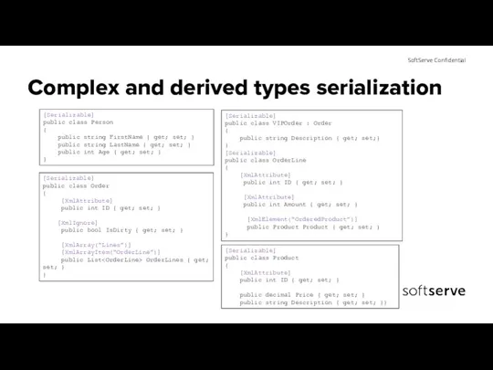 Complex and derived types serialization [Serializable] public class Person {