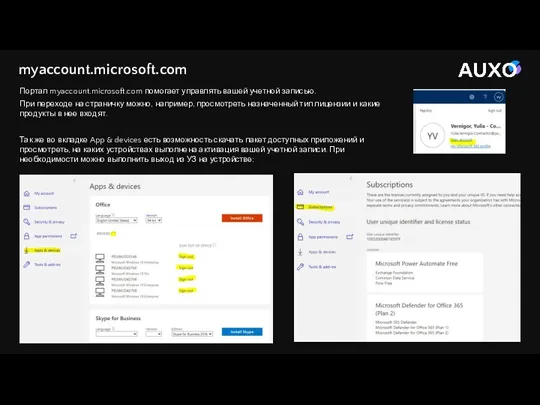 Портал myaccount.microsoft.com помогает управлять вашей учетной записью. При переходе на